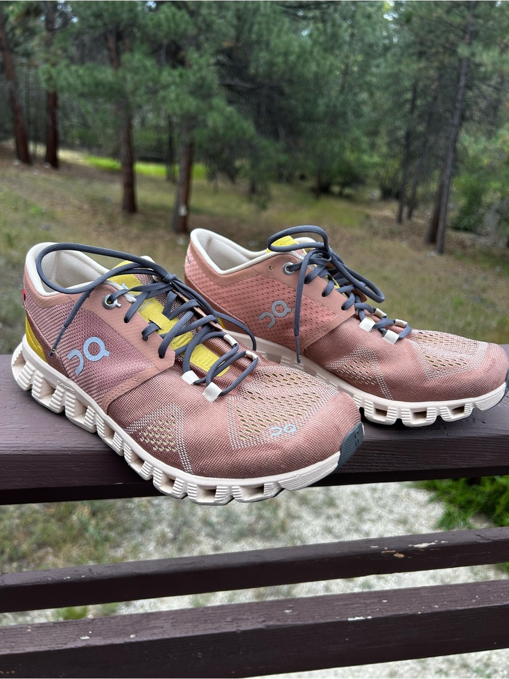 On Running Cloud X Athletic Shoes - Dusty Rose with Yellow Accents